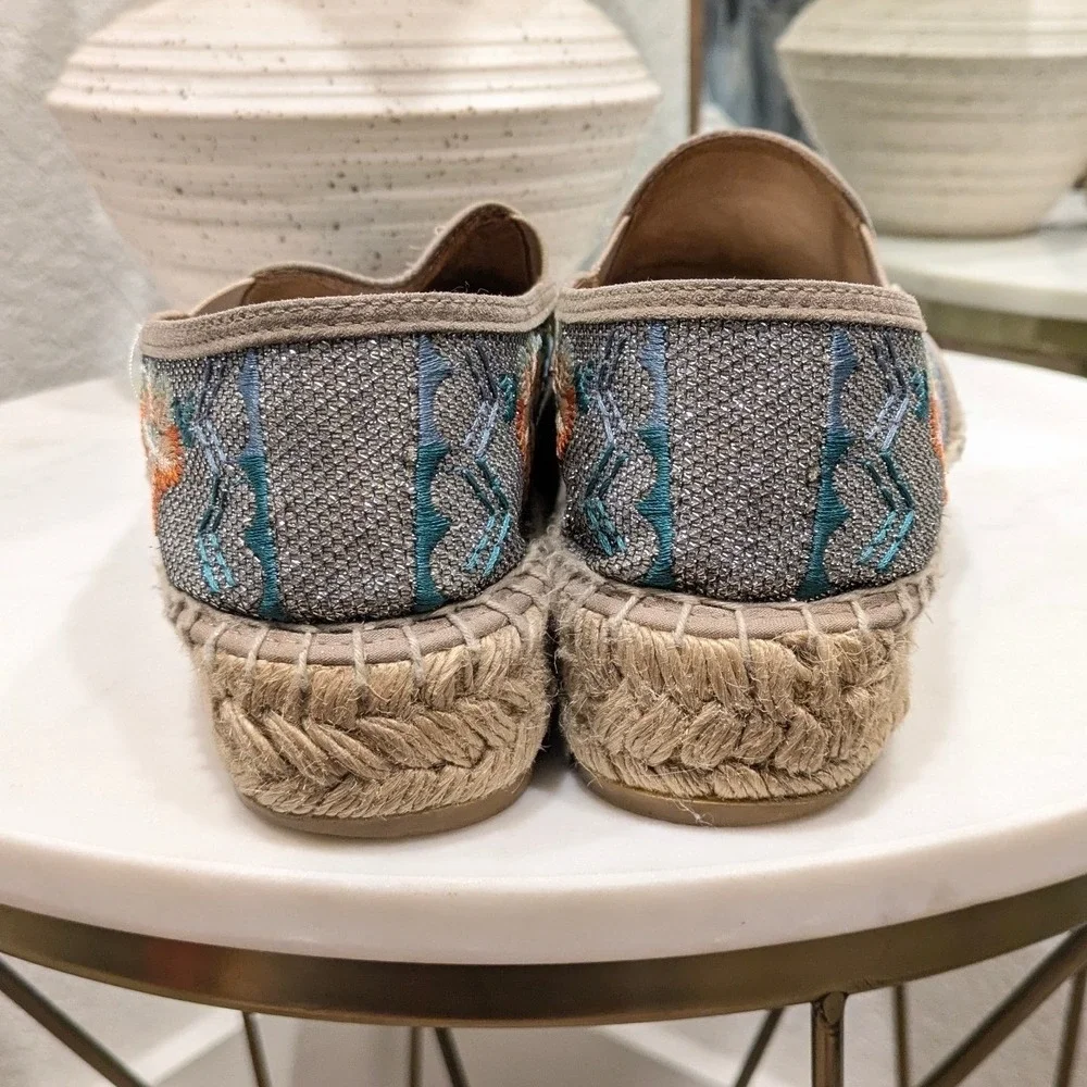 Johnny Was Elysia Metallic Floral Embroidered Espadrille Sz 39 Blue Boho Slip On